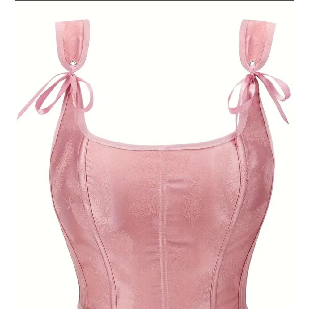 Lolita Ballet Pink Satin Lace Up Corset Crop Top RenFaire Fairy Waist Trainer OS